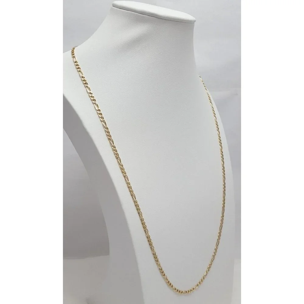 14K Two Tone Multi Color Gold Diamond Cut Figaro Link Chain Necklace 25.25